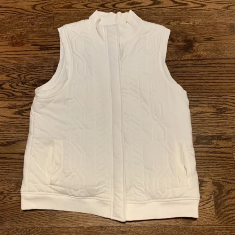 Jones New York Sport Womens White Cotton Zip/Button Vest, Cable Design, Size L